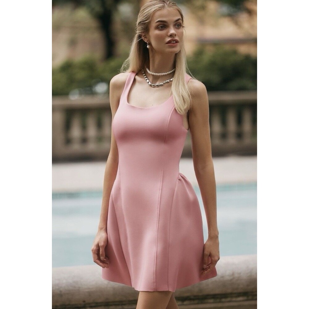 Anthropologie Maeve Seamed Fit & Flare Preppy Pink Mini Dress Size XS NWT